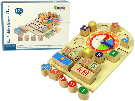 LEAN Toys Hölzerne Lernuhr Sorter Farbige Zahlenblöcke