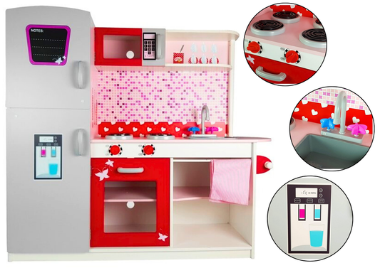 LEAN Toys Jola Holzküche, Kühlschrank, Mikrowelle, zu öffnende Elemente
