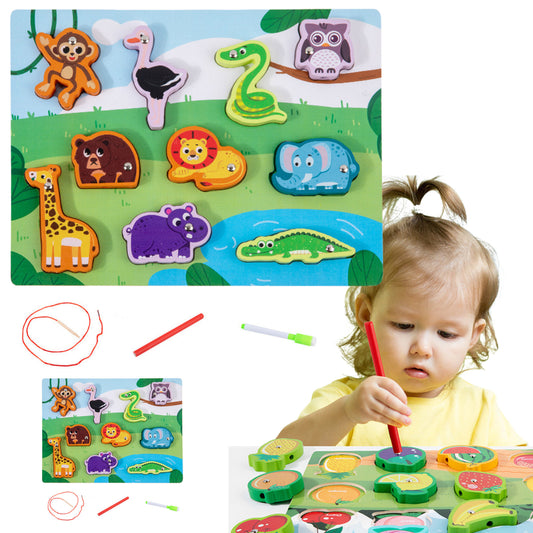 LEAN Toys Holzpuzzle, Magnete, Schnur zum Verflechten von Tieren