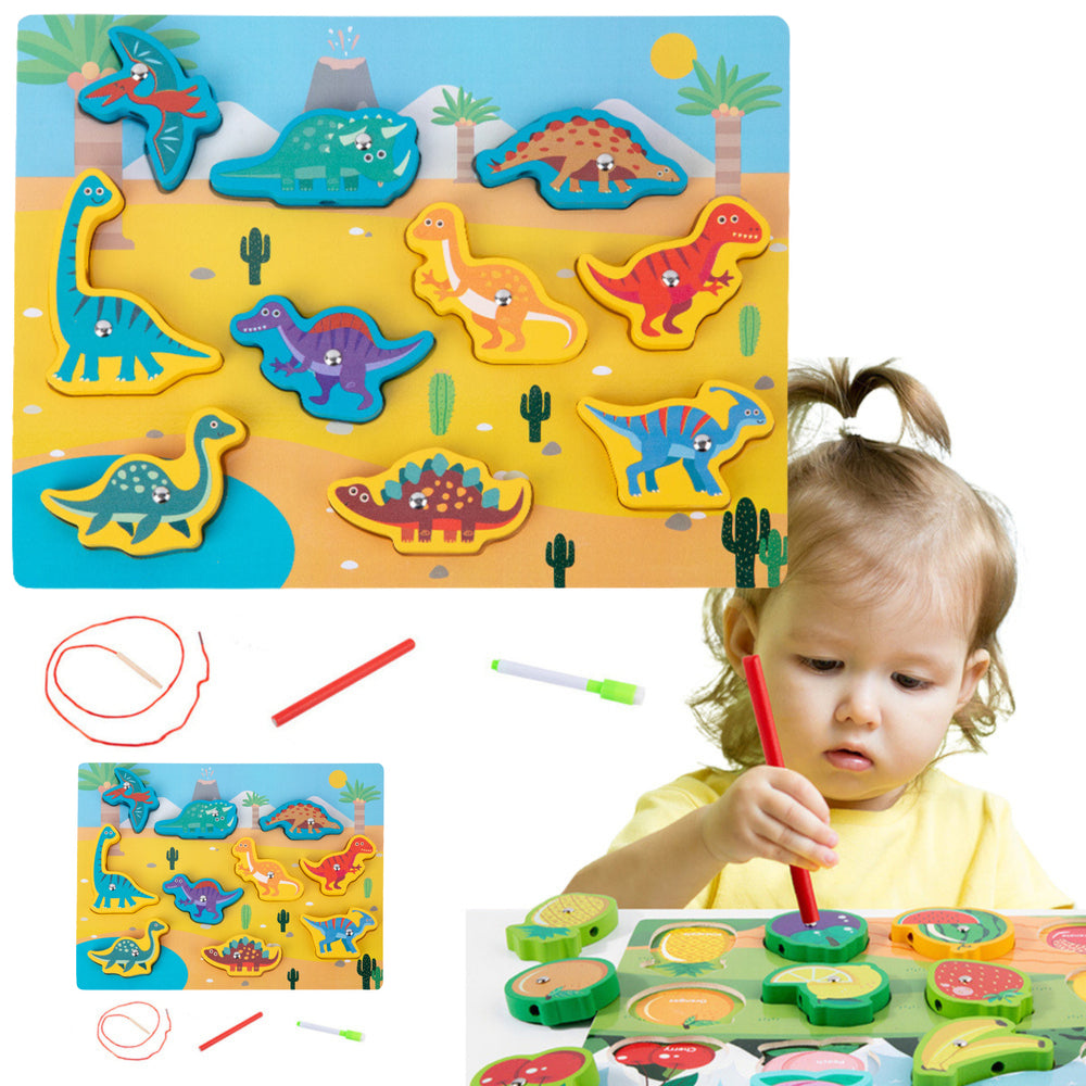 LEAN Toys Holzpuzzle-Magnetschnur zum Verflechten von Dinosauriern