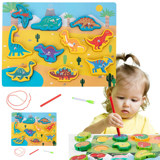LEAN Toys Holzpuzzle-Magnetschnur zum Verflechten von Dinosauriern