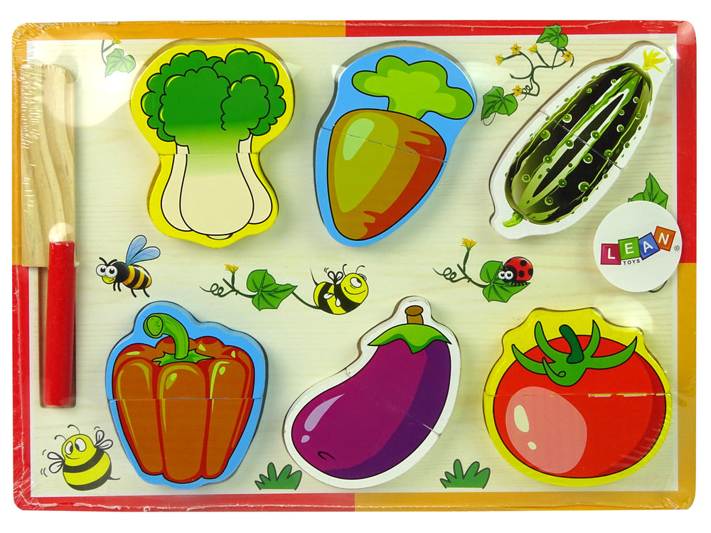 LEAN Toys Holz-Gemüseschneide-Set 6 Stück Tomate Paprika Gurke