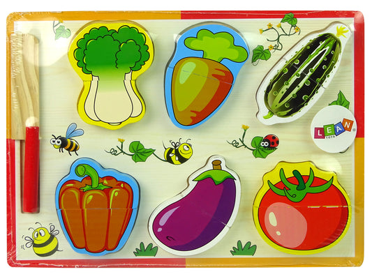 LEAN Toys Holz-Gemüseschneide-Set 6 Stück Tomate Paprika Gurke
